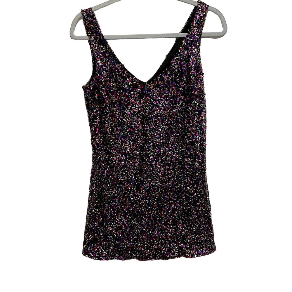 XTRAORDINARY, SIZE S, SEQUINED, VNECK TANK TOP, BLACK MULTI